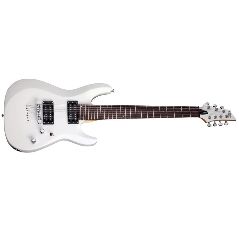 Schecter DELUXE Satin White 7-String Solid-Body Electric Guitar, Satin White 438-SHC 1 Schecter DELUXE Satin White 7-String Solid-Body Electric Guitar, Satin White 438-SHC