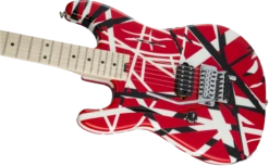 EVH Striped Series LEFT HANDED Red, Black, White, Maple Fingerboard, Red, Black And White Stripes 5107912503 -L.A MUSIC Instruments 5107912503 gtr cntbdyleft 001 nr