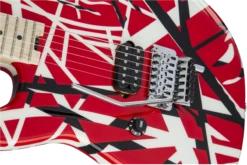 EVH Striped Series LEFT HANDED Red, Black, White, Maple Fingerboard, Red, Black And White Stripes 5107912503 -L.A MUSIC Instruments 5107912503 gtr frtbdydtl 001 nr