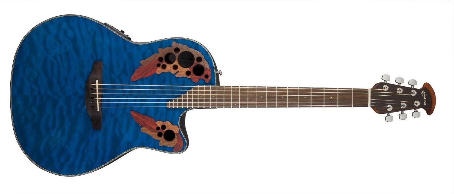 Ovation Celebrity Elite Plus Mid-Depth Cutaway Trans Blue Quilt Maple CE44P-8TQ 1 Ovation Celebrity Elite Plus Mid-Depth Cutaway Trans Blue Quilt Maple CE44P-8TQ