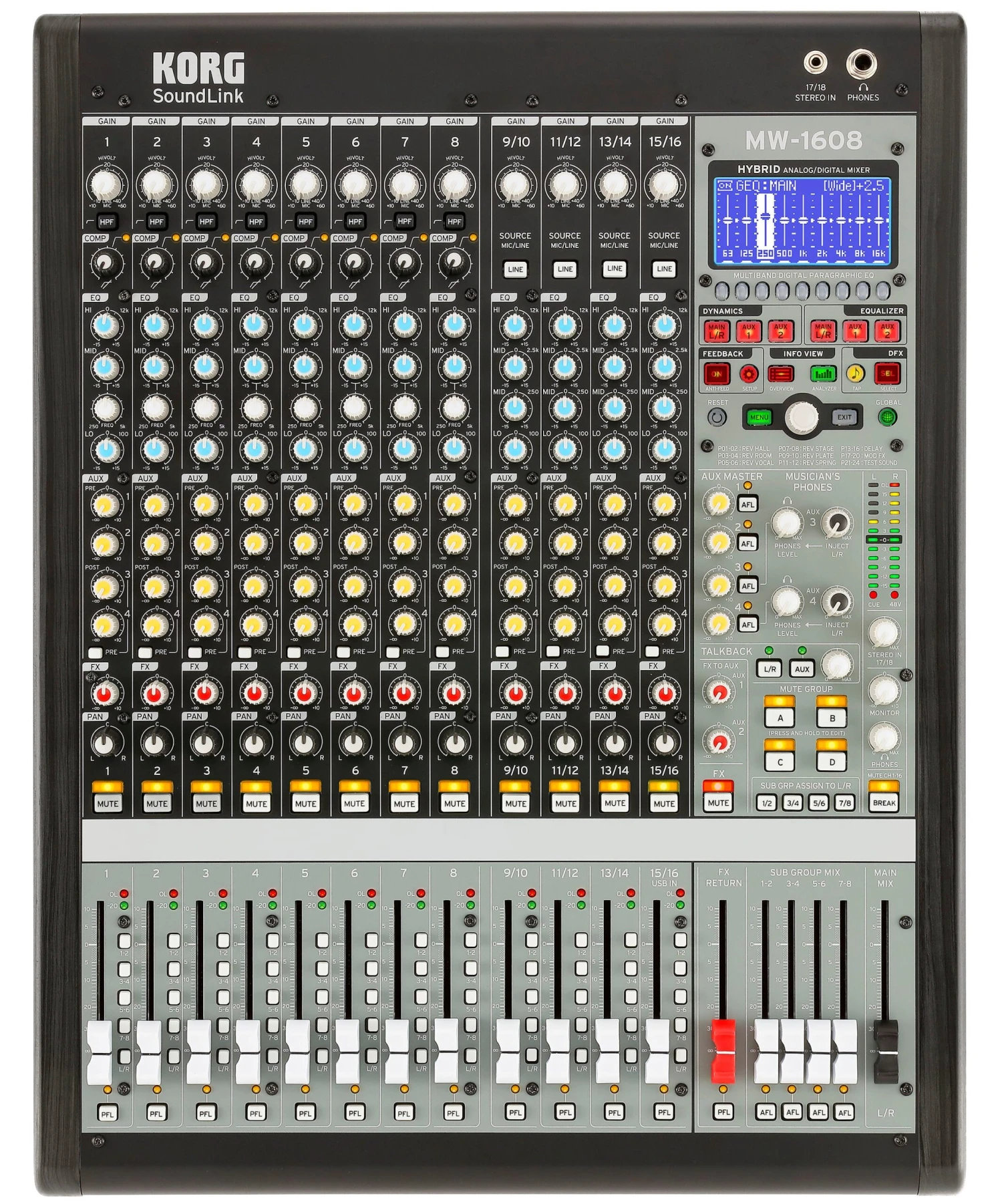 Korg 16-Channel Hybrid Analog Digital Mixer MW1608 1 Korg 16-Channel Hybrid Analog Digital Mixer MW1608