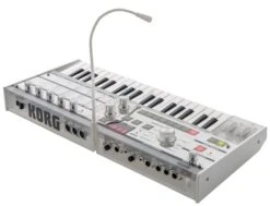 Korg LIMITED EDITION CRYSTAL Compact Analog Modeling Synthesizer With 8-band Vocoder And Microphone MICROKORGCR -L.A MUSIC Instruments microKORG CR slant rear w mic